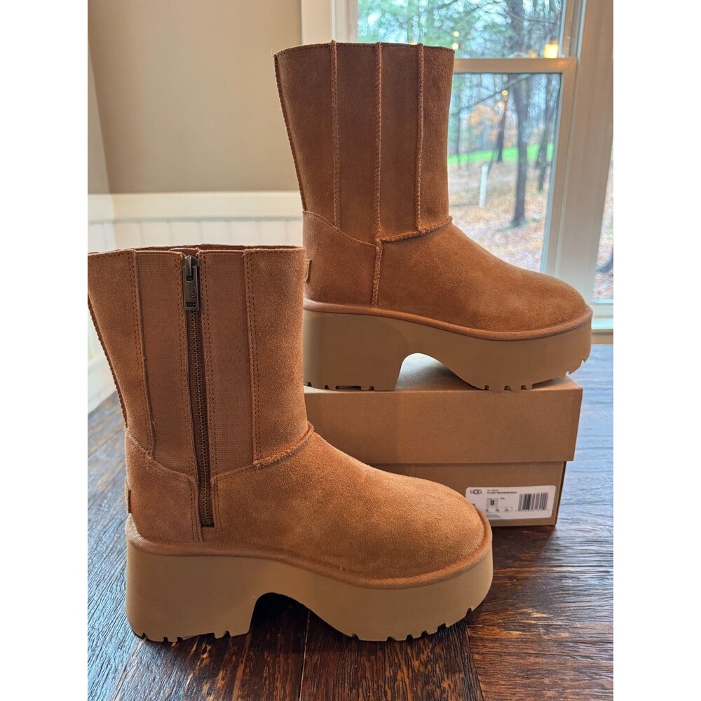 UGG Women's Classic Twin Seam New Heights Chestnut Platform Boots NIB Size 8
